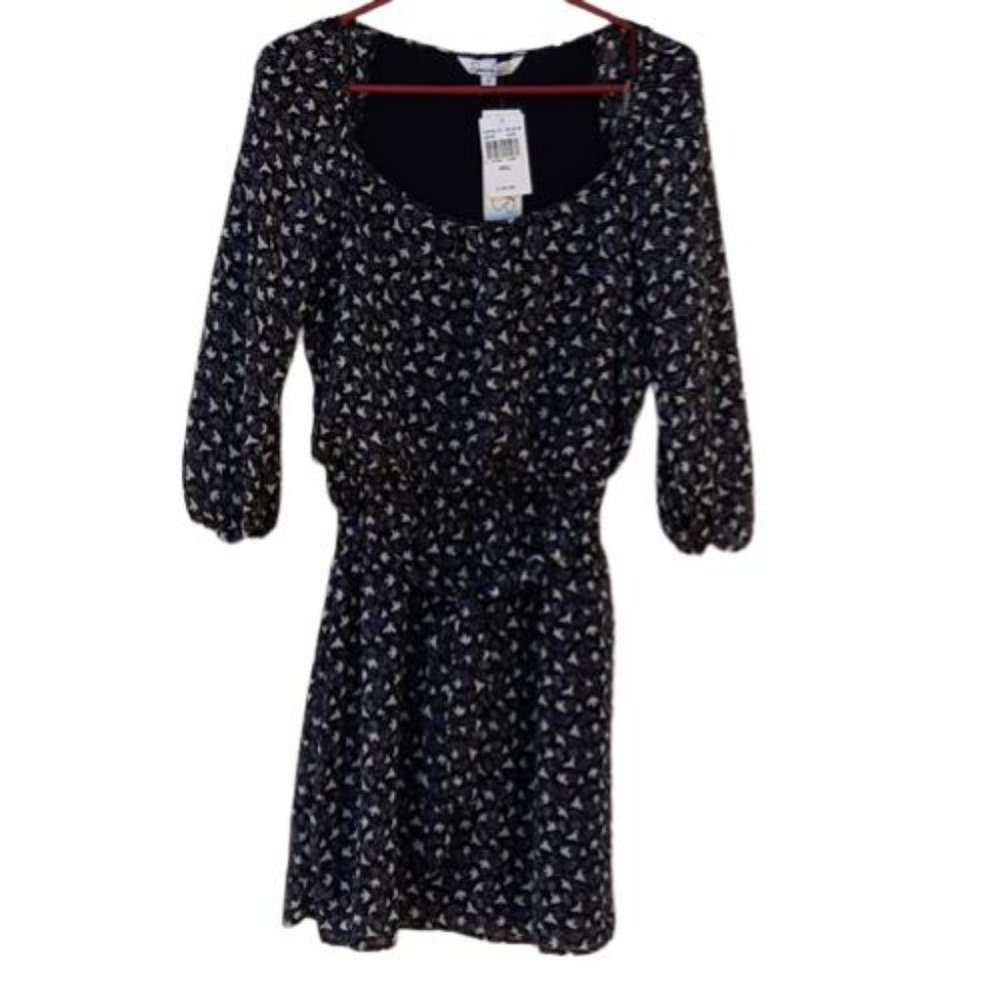 Speechless Chiffon Bird Print Dress Black White Size S